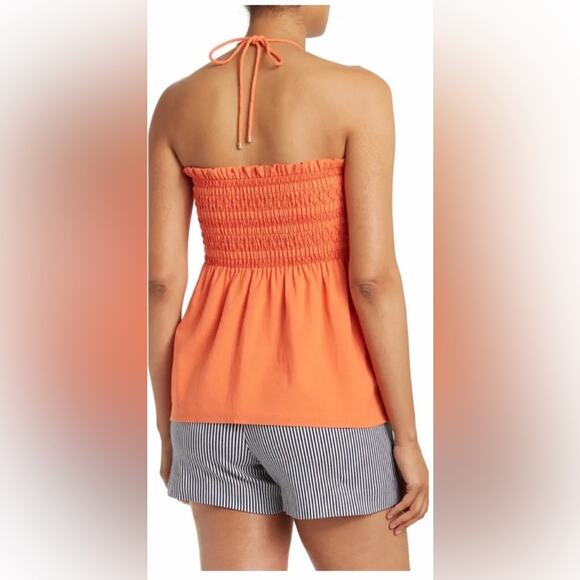 NWT Trina Turk Sofi Smocked Halter Top Orange Heatwave Size Medium - Picture 3 of 10